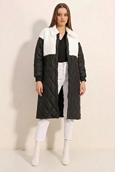 Generic Brand Women's Shirt Collar Plush Detailed Oversize Quilted Patterned ...