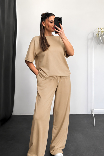 YAKAMEL Kadın Kısa Kollu Oversize Süper Yüksek Bel Esnek Bisiklet Yaka Eşofma...
