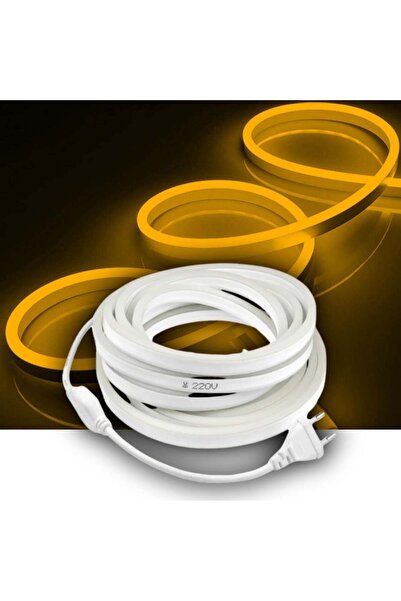 burul 15 Metre Amber Neon Şerit Led Fişli 220v Esnek Dış Mekan, Bahçe, Açık A...