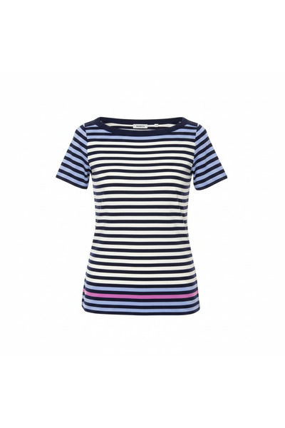 Marcs Women's Striped Cotton Boat Neck T-Shirt - Blue XXS