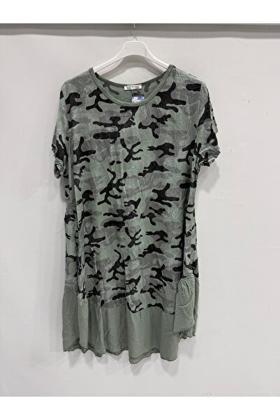 della moor Khaki Italian Camouflage Pattern Short Sleeve Midi Length Viscose ...