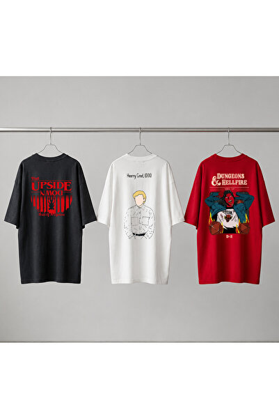 Grafftee Clothing Σετ 3 μπλουζών Stranger Things με ειδικό σχέδιο, τυπωμένο, ...