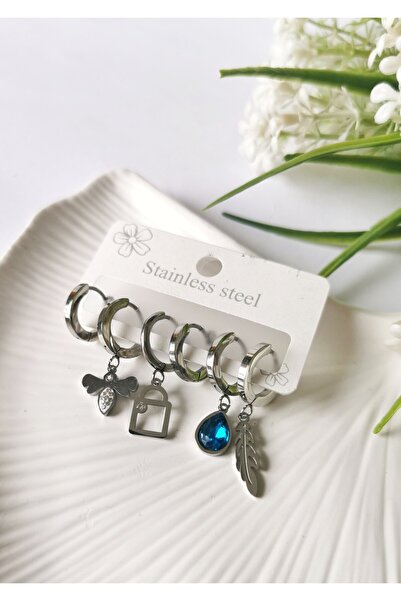 Halley Concept Silver Mix 6-Piece Figure Detailed Steel Multi Earring Set