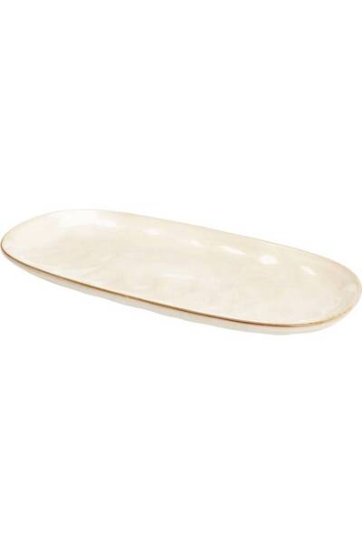 NN Ceramic plate, 31.5x15x2.7 cm, Cream with brown rim
