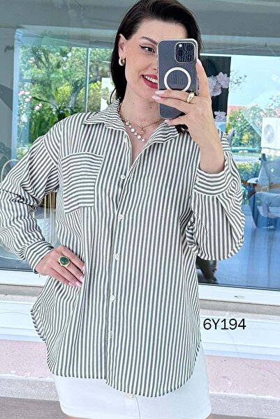 İnce Topuk Striped Viscose Shirt 6Y194