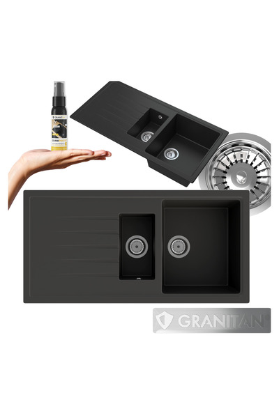 Granitan Chiuveta Granit Solaris, set complet cu sifon manual si impregnant p...