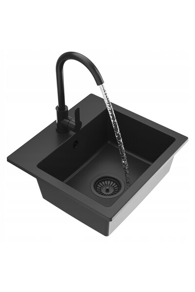 Granitan Pachet Chiuveta Granit Teor Neagra, 445x415mm, cu baterie Prestige