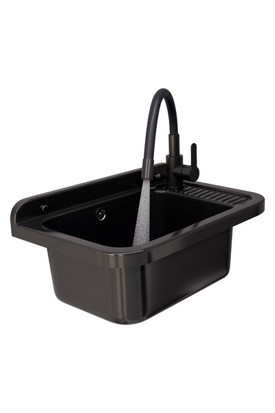 Granitan Chiuveta neagra POLO cu baterie GRADO PLUS flexibila si sifon cu pre...