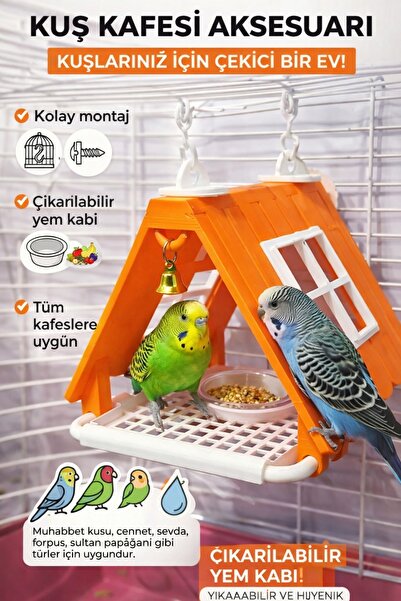 ozzipetshop Kuş Kafesi Evi ve Yemlik-Tüm Kafeslere Uyumlu-Kuş Papağan Oyuncağı