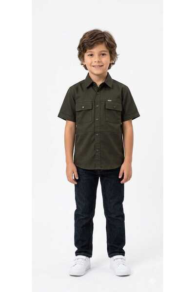 Noble Kids&Boutique Erkek Çocuk Çıtçıtlı Kısa Kollu Gömlek - Çift Cepli Likra...