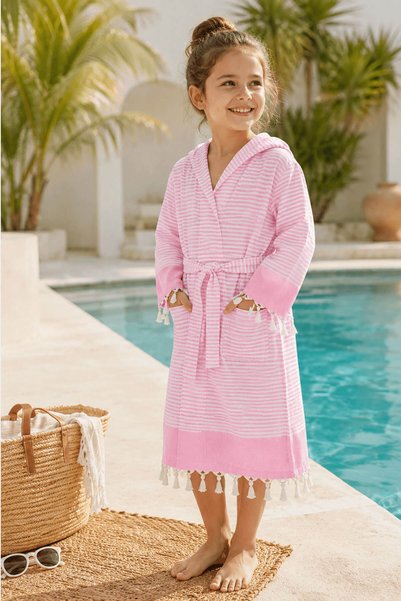 Elif Mira Hooded Children's Peshtemal Bathrobe Beach, Pool, Bathrobe Kidside