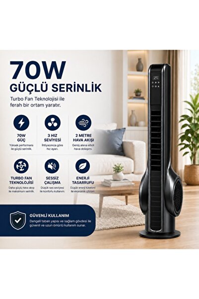 SMAYLİNG Turbo Akıllı Fan 70W Uzaktan Kumandalı Kule Vantilatör, Aromaterapi ...