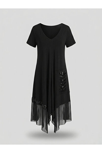 Act Pepicino Kids&Boutique Siyah Oversize Pul Detay Elbise 3867