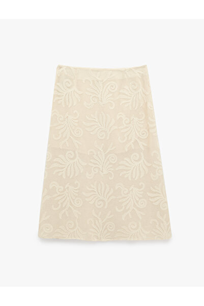 Koton X Melis Ağazat - Cotton Embroidered A-Line Midi Skirt