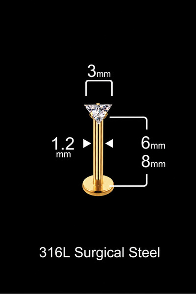 ömay takı Üçgen Zirkon taş 3mm Altın Labret Piercing