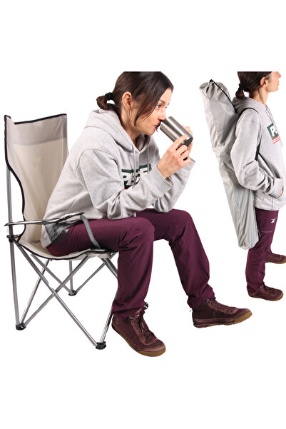 Mardil Folding Camping Chair Jack Mors with Cup Holder Gray, garden travel seat