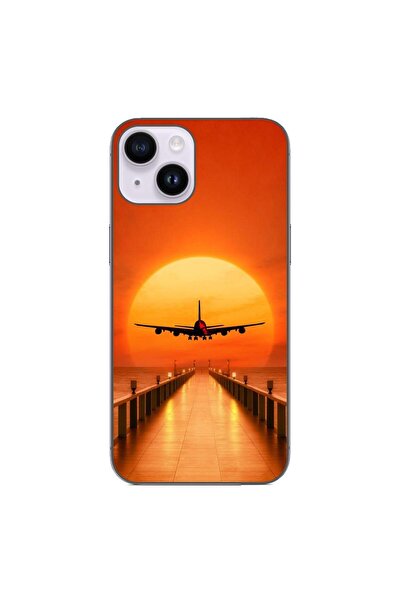 OEM Husa compatibila cu Apple iPhone 15 Silicon Gel Tpu Model Airplane Sunset