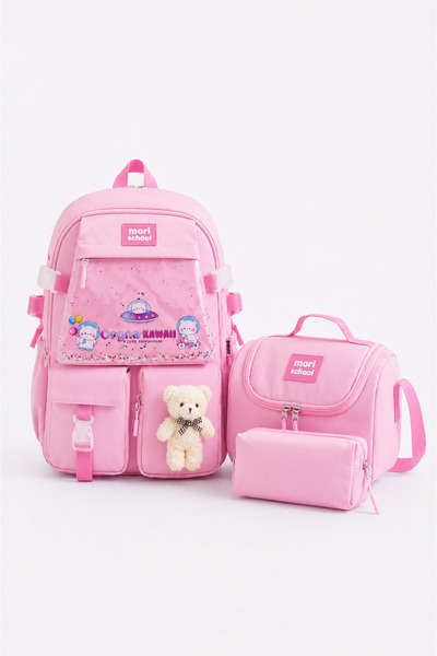 Mori School Bag Kawaii Kore Tarzı Okul Çantası 3'lü Set ( Folyolu Beslenme + ...