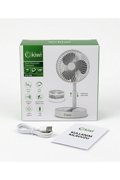House Kiwi KFAN-7608 Şarjlı Masaüstü Vantilatör - 16cm 3 Kademeli Teleskopik ...