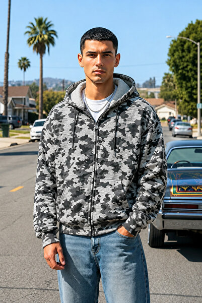 Runades 3 Thread Men's Zippered Hooded Sweatshirt Cardigan