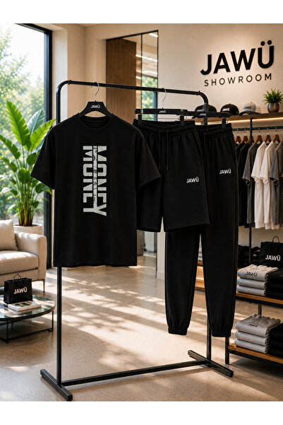 JAWÜ STYLE Money Printed 3-Piece Oversize T-Shirt Sweatpants Shorts Set