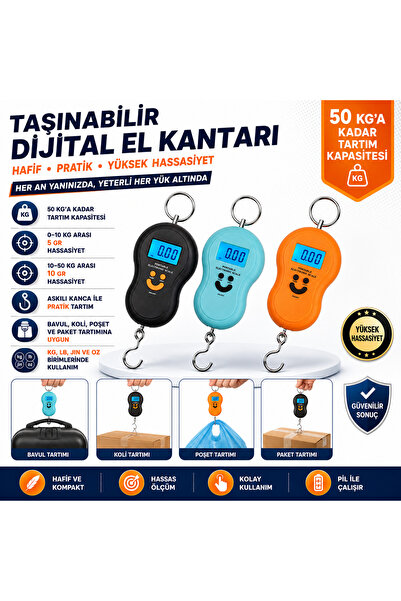 Genel Markalar Dijital El Kantarı 50 Kg Askılı Bavul, Kurban, Gülen Yüz Teraz...