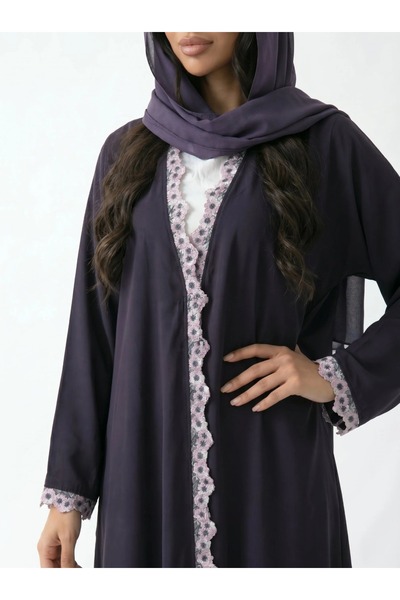 ABAYA QAMRA Purple Night Flowers Abaya Luxurious Abaya with Delicate Floral L...