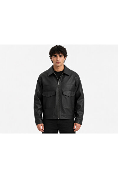 arden wear Oversize Erkek Siyah Deri ceket