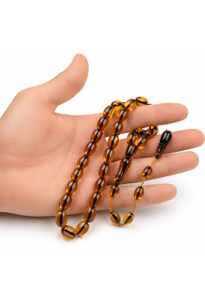 HÜNERTAŞ Honey Color Fire Crimped Amber Rosary