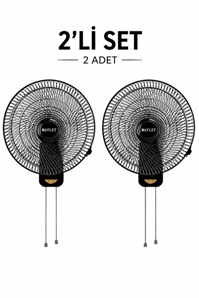 MAVLET (2 Adet) Duvar Tipi Vantilatör Siyah 3 Kademeli Sessiz Güçlü Fan Ayarl...