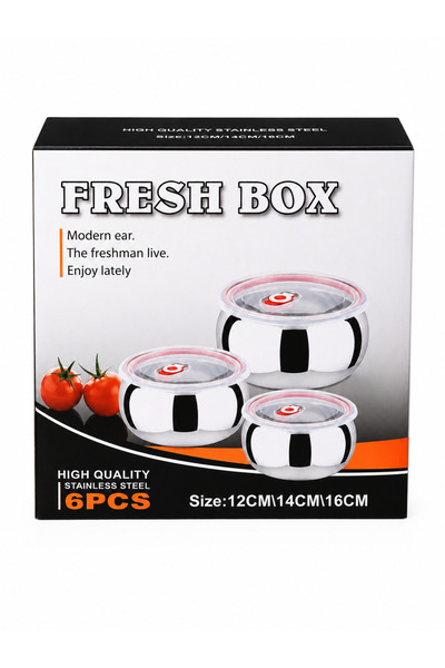 OEM Top Bottom Set of 3 stainless steel food pans with lids 12/14/16 cm, 3 sizes