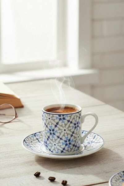 ALBETTO Single Porcelain Coffee Cup with Blue Motif