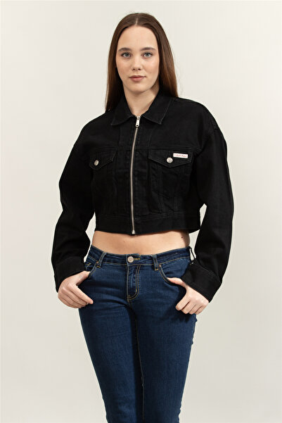 Calvin Klein Denim Cropped Jacket Soft Black Kadın Kot Mont Siyah