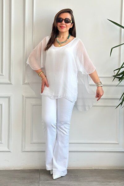 yb yağmur butik Silk Blouse with Lace Back