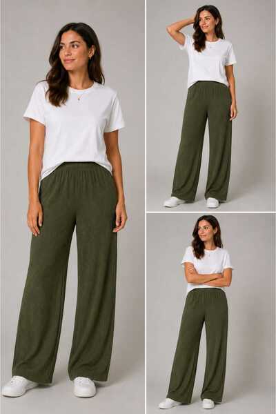 neocotton Women's Palazzo Trousers with Wrinkled Texture and Comfortable Fit