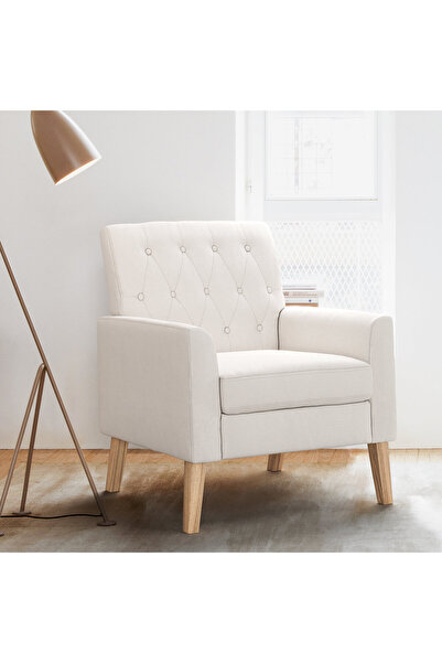 homejoyz كرسي بذراعين قماش كتان وخشب سويدي – نافي – 72×70×85 سم