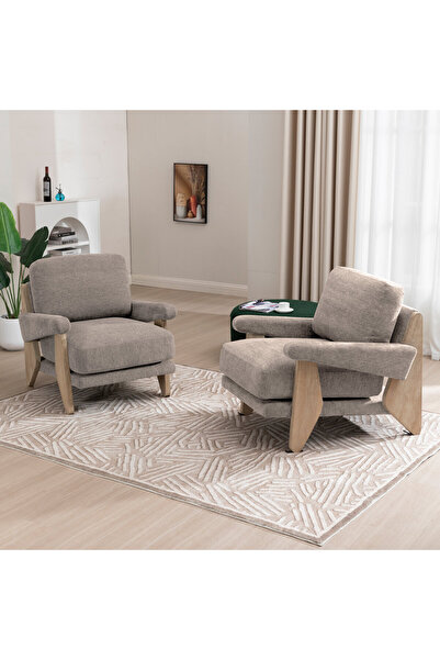 homejoyz Armchair Linen Fabric and Svedy Wood-Silva-76X95X83 cm