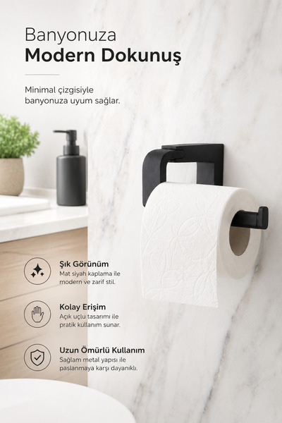 Alper Banyo Premium F1 Model Siyah Tuvalet Kağıdı Askısı Paslanmaz Çelik Vidalı Montajlı WC Kağıtlık 5 Yıl Garantili