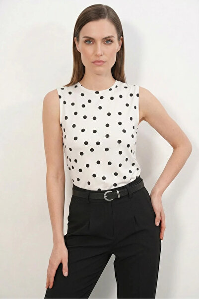 buğrahayalin Women's Round Neck Polka Dot Print White Bodysuit