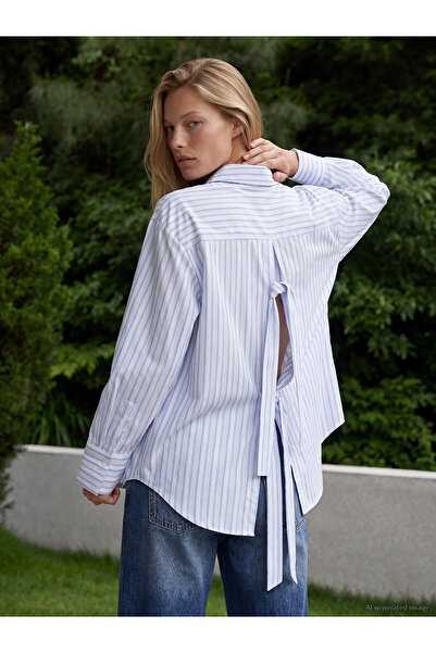 LC Waikiki Nevavm Striped Poplin Women's Shirt with Tie at the Back
