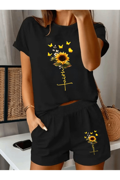 one button Faith printed sunflower pattern premium oversize t-shirt