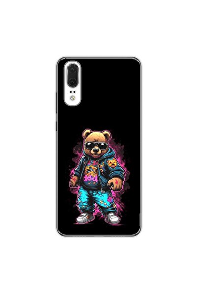 OEM Θήκη συμβατή με Huawei P20 Σιλικόνης Gel TPU Σχέδιο Αρκούδα Cool Μαύρο