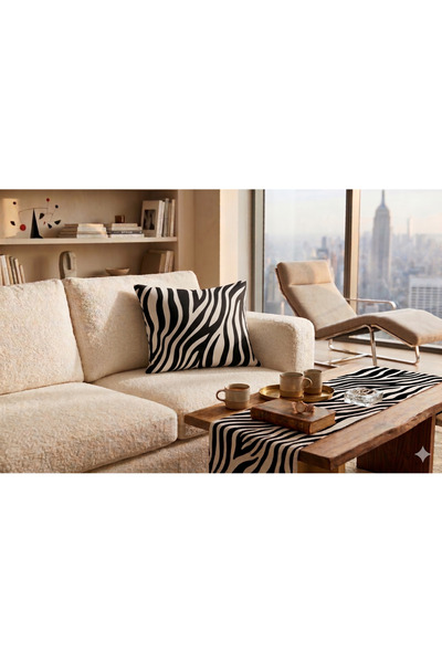 Siyah Beyaz Zebra Desenli Dekoratif Kırlent Kılıfı - 45 x 45 cm