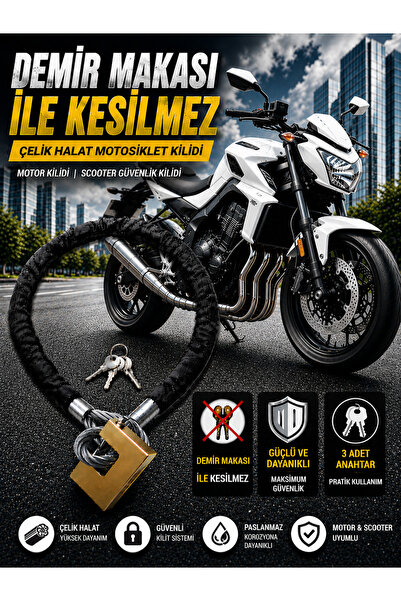 beneficio 14 mm 3 Metre Kesilmez Çelik Halat Motosiklet Kilidi Motor Kilidi S...