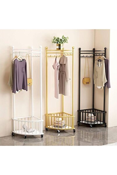 Generic Corner coat rack with wheels, against the wall, metallic GOLD/BLACK/W...