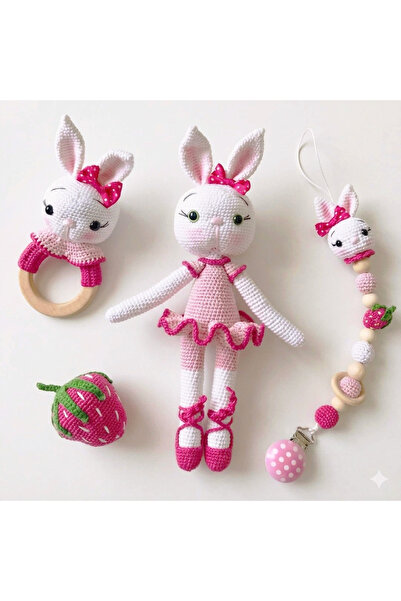 MİNOHOUSE Amigurumi Yenidoğan Balerin Çilek Tavşan Organik Oyuncak