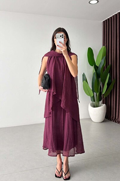 manana fashion Σετ δύο τεμαχίων με φόρεμα από λυοσέλ σιφόν και σάλι με βολάν