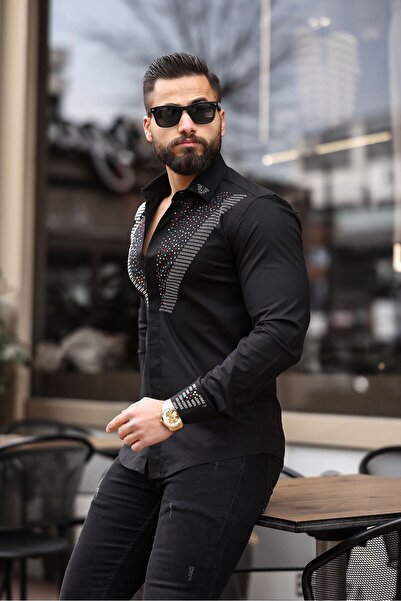 BAYIM Renkli Taş Detaylı Erkek Slim Fit Gömlek