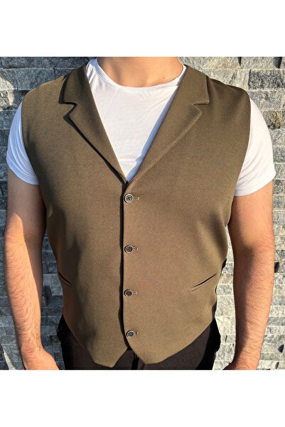 SABRİ ZENGİN Erkek Slim Fit Komple Kumaş Mono Yaka Yelek