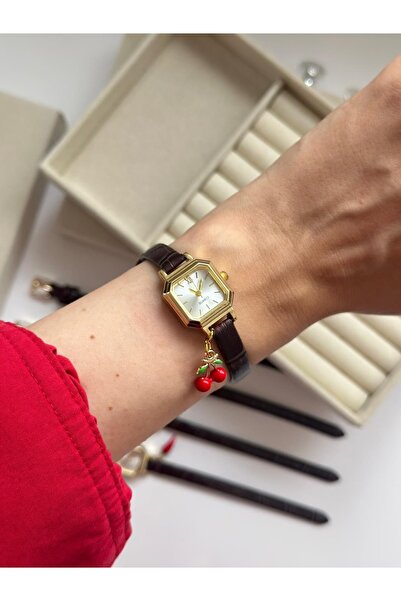 MERW Daisy Model Cherry Charmlı Leather Cord Women's Wristwatch